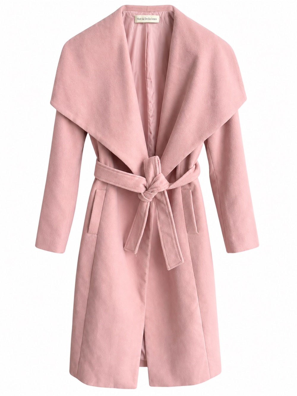 Hot & Delicious Dusty Pink Belted Draped Fabric Shawl Coat Jacket Size